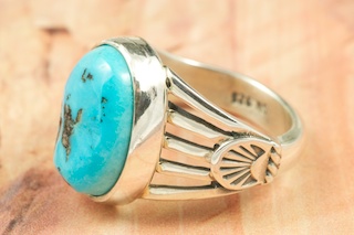 Genuine Sleeping Beauty Turquoise set in Sterling Silver Ring. The Sleeping Beauty Turquoise mine is located in Gila County, Arizona. Created by Navajo Artist Tony Garcia. Signed by the artist.
